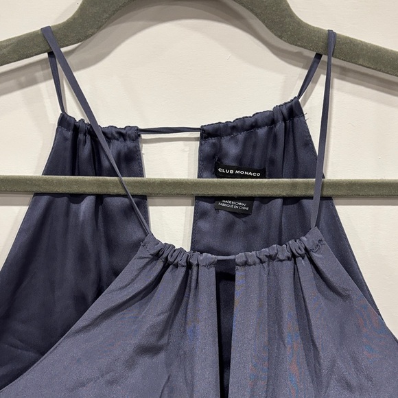 Elegant 100% Silk Navy Blue Halter Dress - Picture 3 of 5